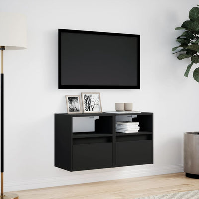 TV-seinäkaapit LED-valoilla 2 kpl musta 41x31x45 cm