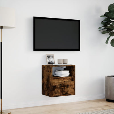 TV-seinäkaappi LED-valoilla savutammi 41x31x45 cm