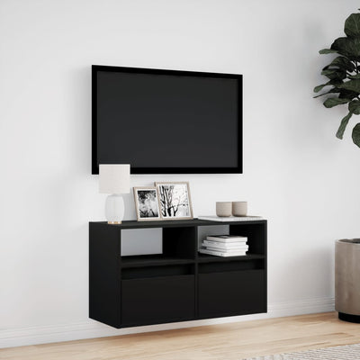 TV-seinäkaappi LED-valoilla musta 80x31x45 cm