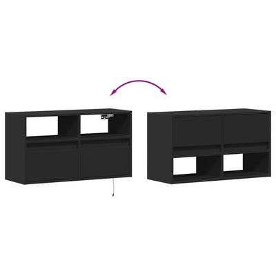 TV-seinäkaappi LED-valoilla musta 80x31x45 cm