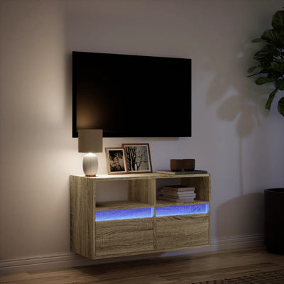 TV-seinäkaappi LED-valoilla Sonoma-tammi 80x31x45 cm