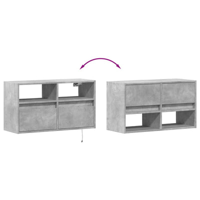 TV-seinäkaappi LED-valoilla betoninharmaa 80x31x45 cm