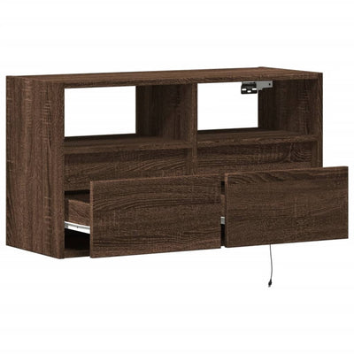 TV-seinäkaappi LED-valoilla ruskea tammi 80x31x45 cm
