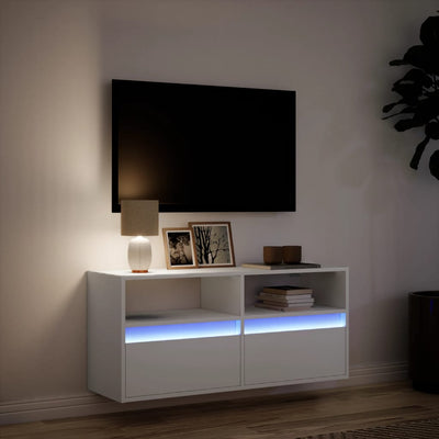 Valkoinen tv-seinäkaappi Hairi 100x31x45cm (led-valoilla)