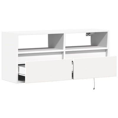 TV-seinäkaappi LED-valoilla valkoinen 100x31x45 cm