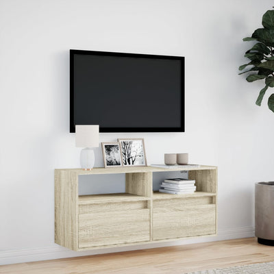 Sonoma-tammi tv-seinäkaappi Hairi 100x31x45cm (led-valoilla)