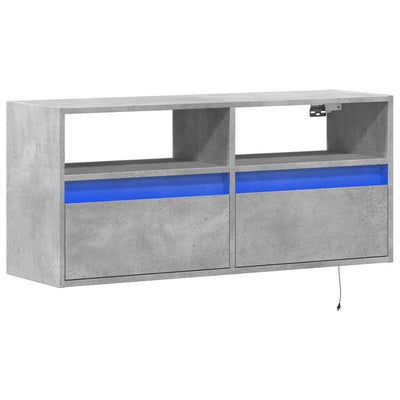 TV-seinäkaappi LED-valoilla betoninharmaa 100x31x45 cm