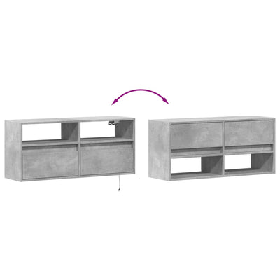 TV-seinäkaappi LED-valoilla betoninharmaa 100x31x45 cm