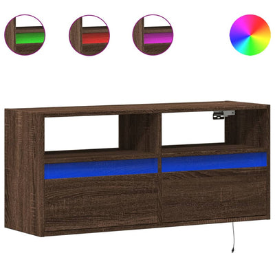 TV-seinäkaappi LED-valoilla ruskea tammi 100x31x45 cm