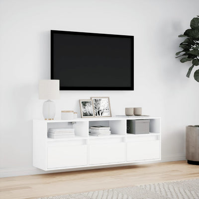 Valkoinen tv-seinäkaappi Hairi 130x31x45cm (led-valoilla)