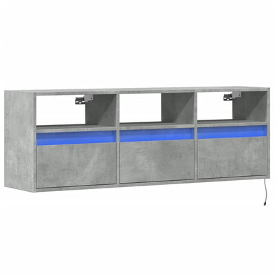 TV-seinäkaappi LED-valoilla betoninharmaa 130x31x45 cm