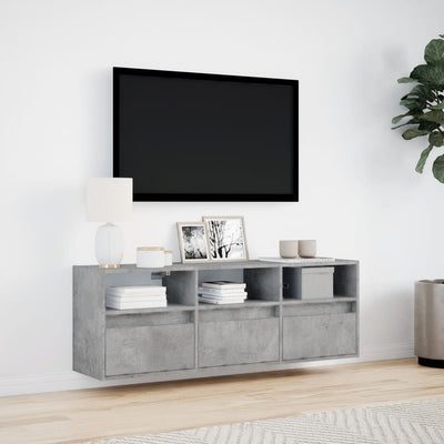 Betoninharmaa tv-seinäkaappi Hairi 130x31x45cm (led-valoilla)