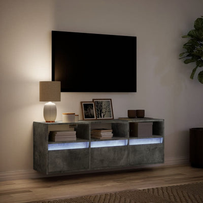 TV-seinäkaappi LED-valoilla betoninharmaa 130x31x45 cm