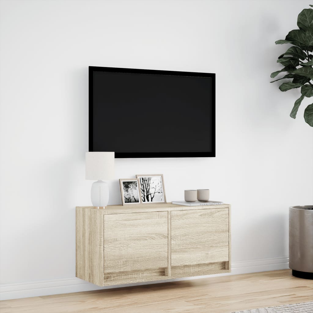 Sonoma-tammi tv-seinäkaappi Antinogel 80x31x35cm (led-valoilla)
