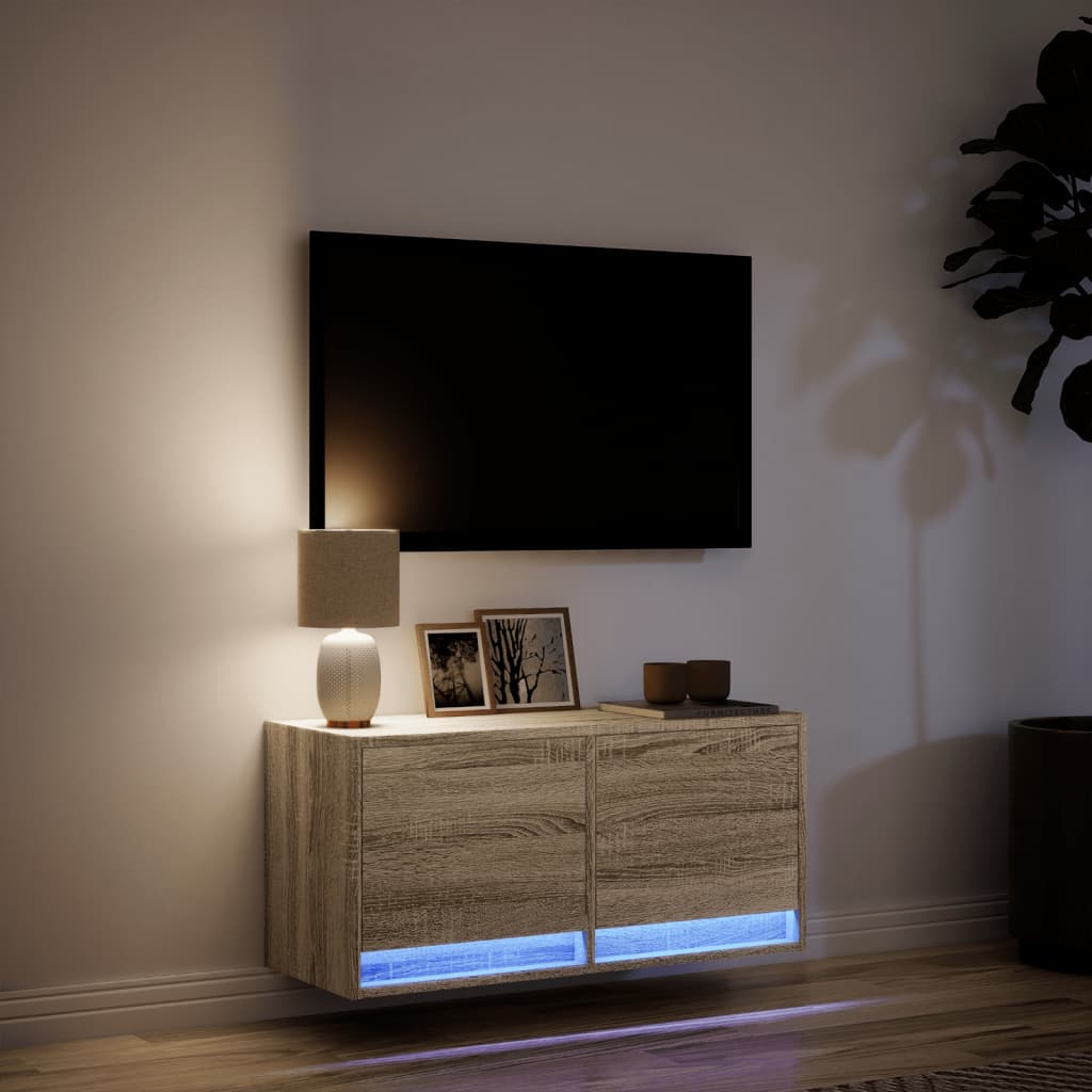 Sonoma-tammi tv-seinäkaappi Antinogel 80x31x35cm (led-valoilla)