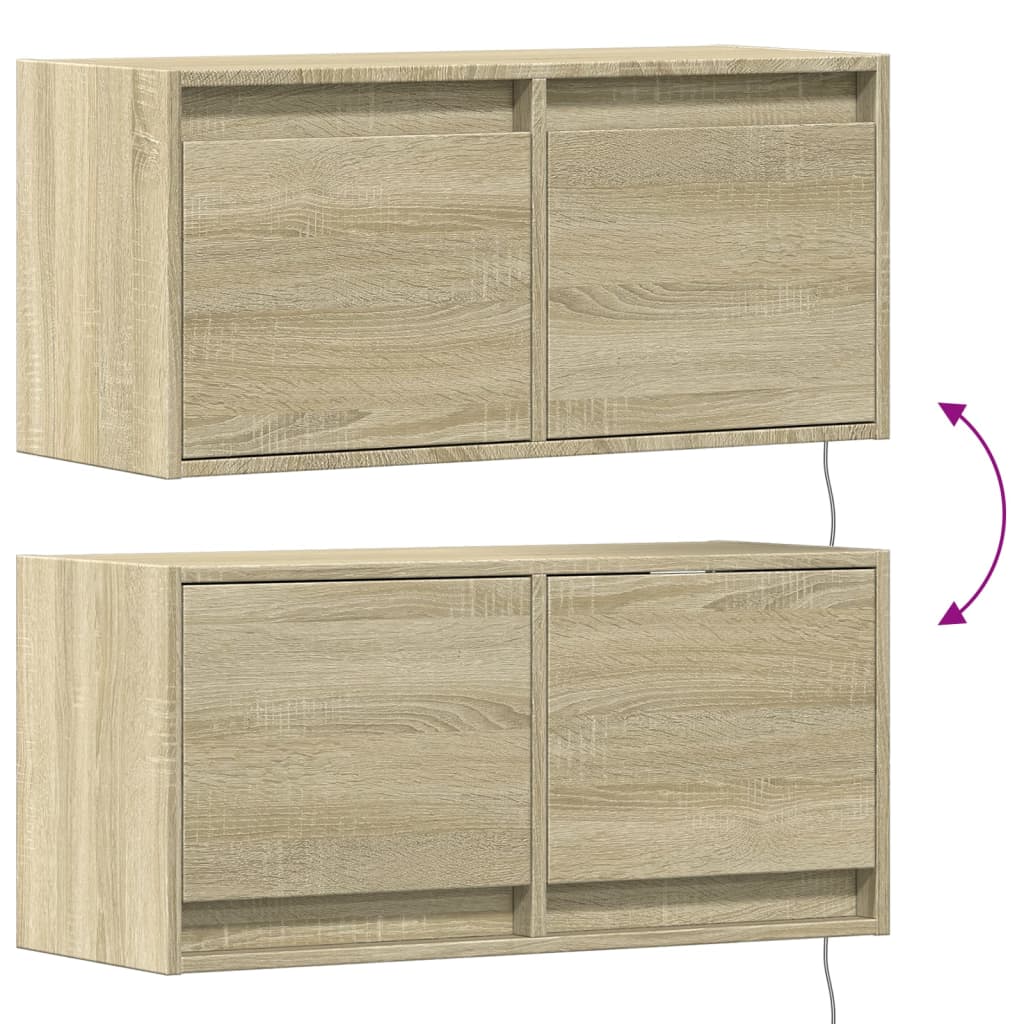 Sonoma-tammi tv-seinäkaappi Antinogel 80x31x35cm (led-valoilla)