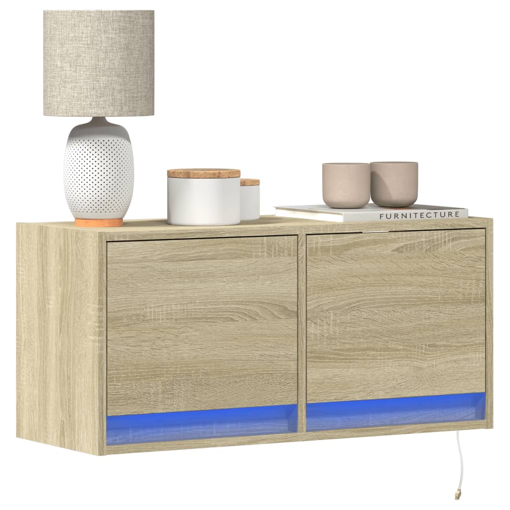 Sonoma-tammi tv-seinäkaappi Antinogel 80x31x35cm (led-valoilla)