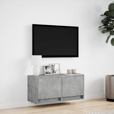 Betoninharmaa tv-seinäkaappi Antinogel 80x31x35cm (led-valoilla)