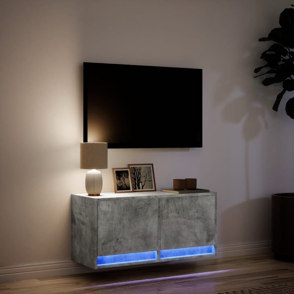 Betoninharmaa tv-seinäkaappi Antinogel 80x31x35cm (led-valoilla)