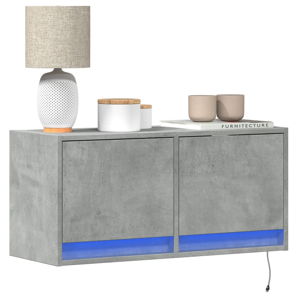 Betoninharmaa tv-seinäkaappi Antinogel 80x31x35cm (led-valoilla)
