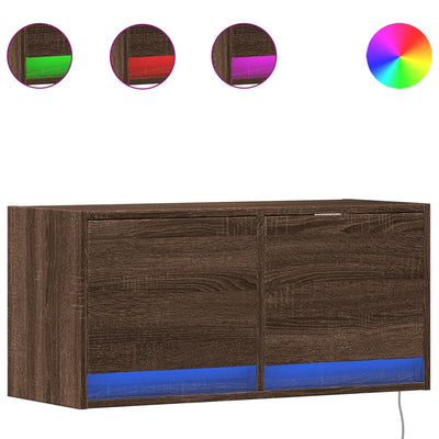 TV-seinäkaappi LED-valoilla ruskea tammi 80x31x35 cm