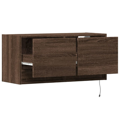 TV-seinäkaappi LED-valoilla ruskea tammi 80x31x35 cm