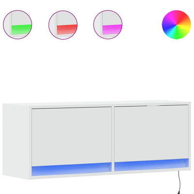 TV-seinäkaappi LED-valoilla valkoinen 100x31x35 cm