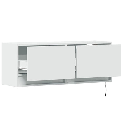 TV-seinäkaappi LED-valoilla valkoinen 100x31x35 cm