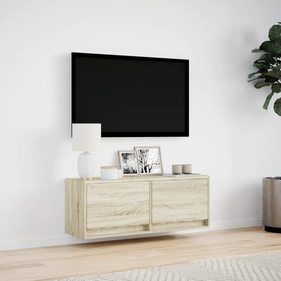 Sonoma-tammi tv-seinäkaappi Antinogel 100x31x35cm (led-valoilla)