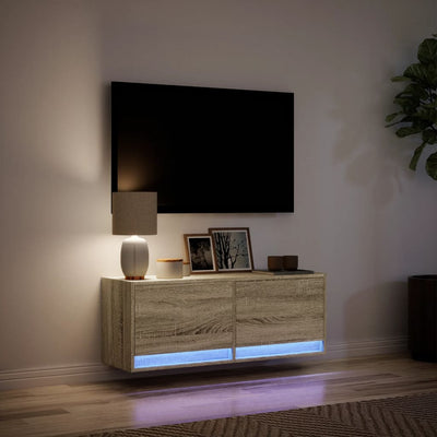 Sonoma-tammi tv-seinäkaappi Antinogel 100x31x35cm (led-valoilla)