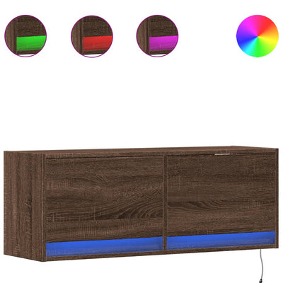 TV-seinäkaappi LED-valoilla ruskea tammi 100x31x35 cm
