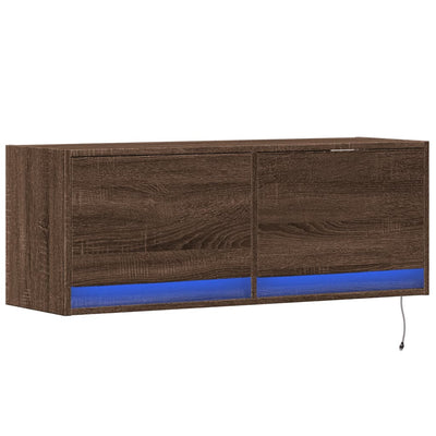 TV-seinäkaappi LED-valoilla ruskea tammi 100x31x35 cm