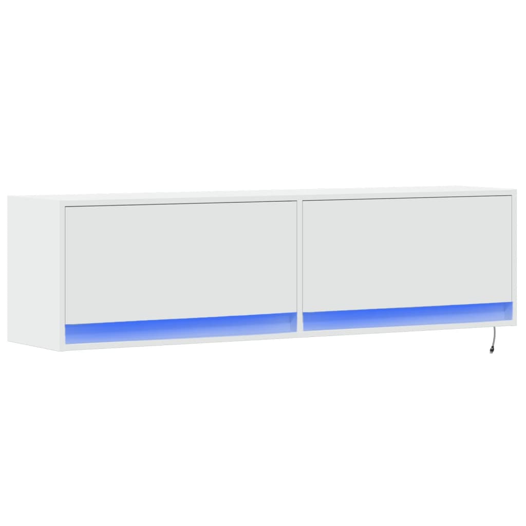 Valkoinen tv-seinäkaappi Antinogel 140x31x38cm (led-valoilla)