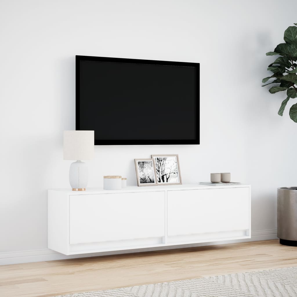 Valkoinen tv-seinäkaappi Antinogel 140x31x38cm (led-valoilla)