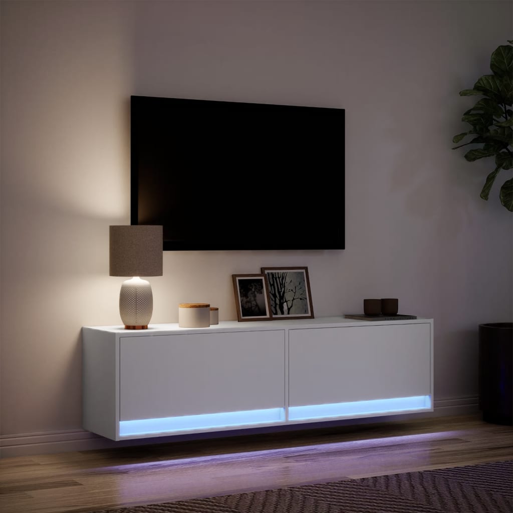 Valkoinen tv-seinäkaappi Antinogel 140x31x38cm (led-valoilla)