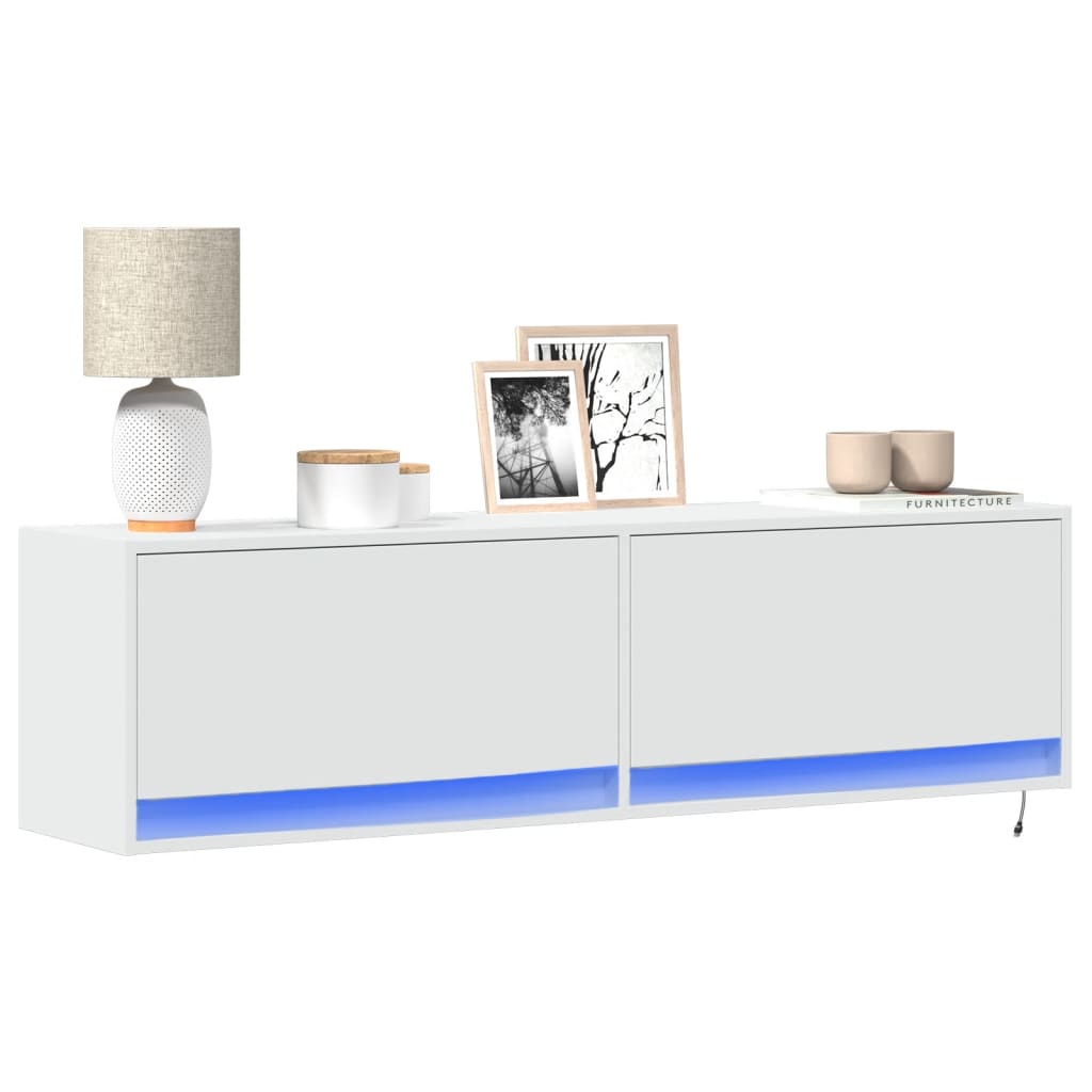 Valkoinen tv-seinäkaappi Antinogel 140x31x38cm (led-valoilla)