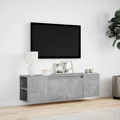 Betoninharmaa tv-seinäkaappi Sorentina 135x31x39,5cm (led-valoilla)