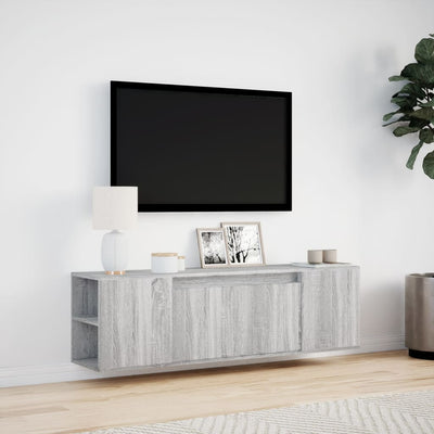 TV-seinäkaappi LED-valoilla harmaa Sonoma 135x31x39,5 cm