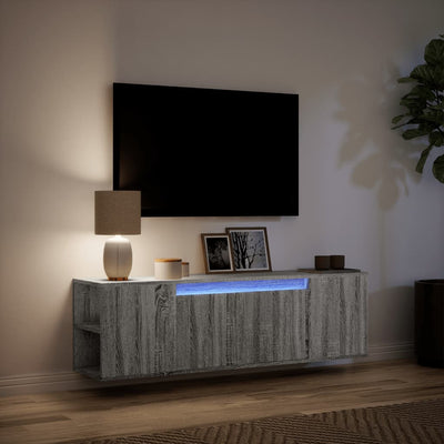Harmaa tv-seinäkaappi Sorentina 135x31x39,5cm (led-valoilla sonoma)