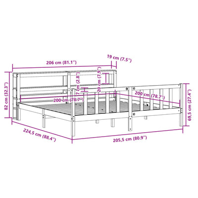 Vahanruskea sängynrunko päädyllä Dennis 200x200cm (mänty)