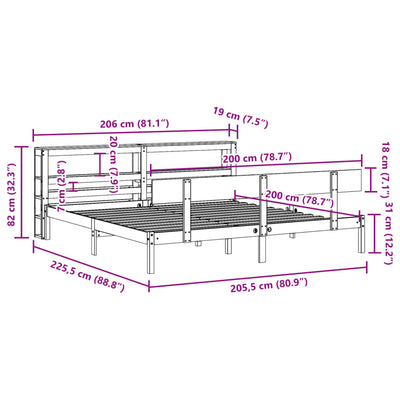 Valkoinen sängynrunko ilman patjaa Bradatan 200x200cm (mänty)
