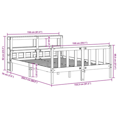 Vahanruskea sängynrunko päädyllä Vil 150x200cm (mänty)