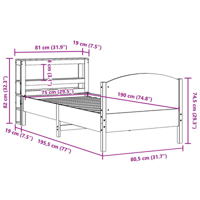 Sängynrunko ilman patjaa päädyllä Renela 75x190cm (mänty)