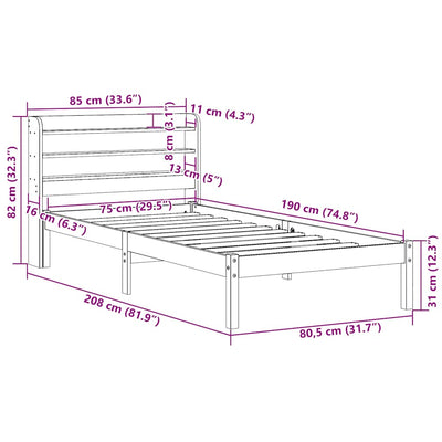 Vaharuskea sängynrunko päädyllä Ching 75x190cm (mänty)
