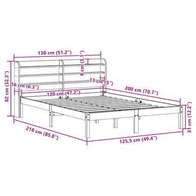 Vahanruskea sängynrunko päädyllä Ching 120x200cm (mänty)