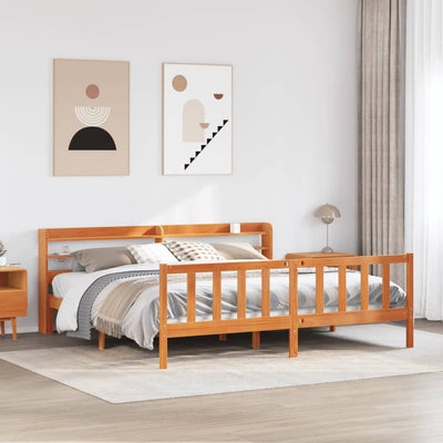 Sängynrunko päädyllä vahanruskea 180x200 cm täysi mänty