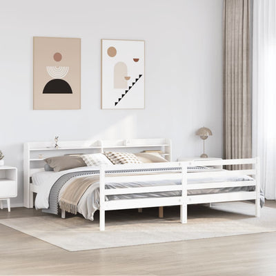 Sängynrunko päädyllä valkoinen 200x200 cm täysi mänty