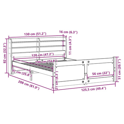 Sängynrunko päädyllä Alcipe 120x190cm (mänty)