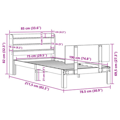 Sängynrunko päädyllä Tartiziu 75x190cm (mänty)