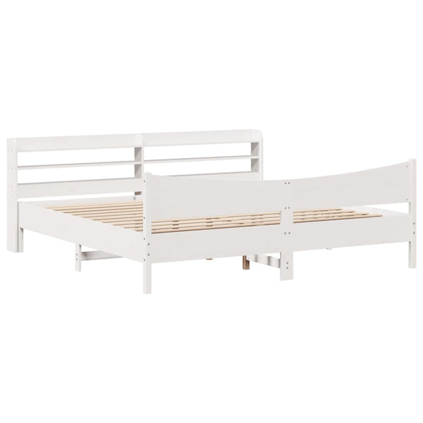 Sängynrunko päädyllä valkoinen 200x200 cm täysi mänty